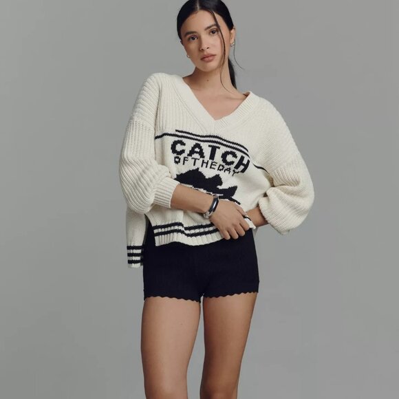 Anthropologie Maeve Nautical Linen-Blend Catch Of The Day Fish Sweater XL NWT - Picture 2 of 9